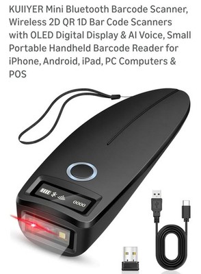 Mini Bluetooth Barcode Scanner, Wireless 2D QR 1D Bar Code Scanners with OLED Di