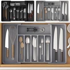 EXPANDABLE PLASTIC CUTLERY TRAY KITCHEN ORGANISER DRAWER INSERT STORAGE RACK UK
