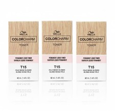  3 Pack Wella ColorCharm Permanent Hair Toner Liquid  T15 Pale Beige Blonde 