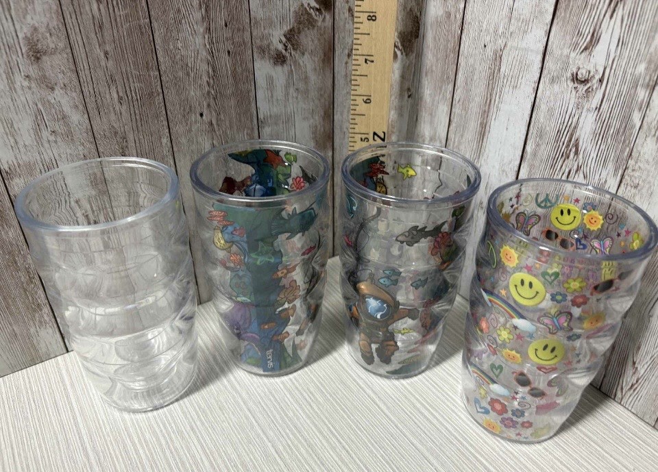 4 Tervis Insulated Tumblers Asst Emoji Underwater Clear  NO Lids 10oz  FREE SHIP