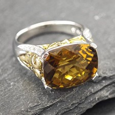 Duo Tone Smoky Quartz White Topaz Sterling Silver Ring Size 8 3/4