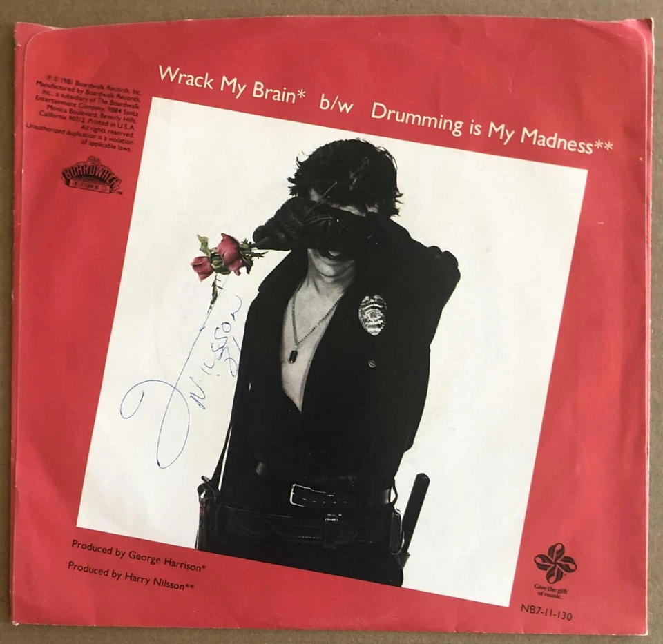 Ringo Starr with HARRY NILSSON Autographed PICTURE SLEEVE 7" 45 1981 Beatles - Image 3 of 4