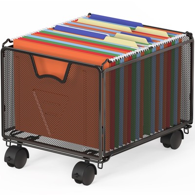 Stackable Mesh File Folder Organizer with Wheels Black - Office Storage Solution