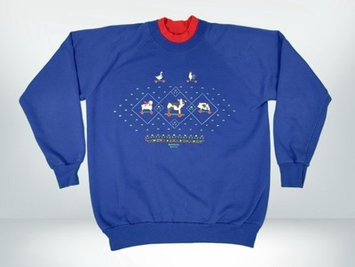 Vintage Morning sun Crewneck Sweatshirt Medium Farm Animals Blue Red 90 s