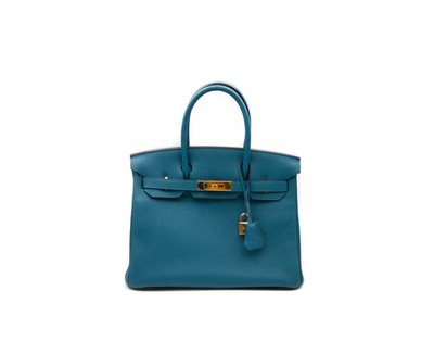 Hermès Birkin 30 Togo Blue de Galice with Gold Hardware   Authentic Luxury Bag