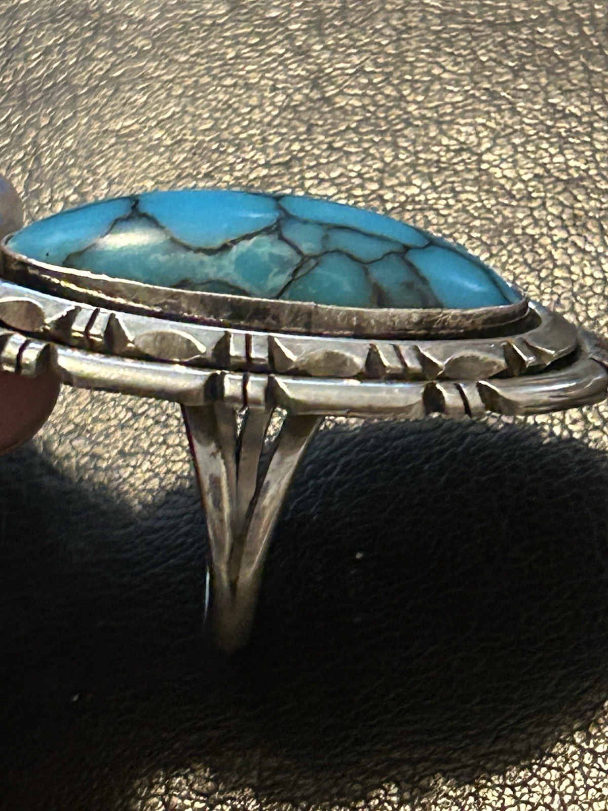 Native Signed Large Turquoise Ring - image 4