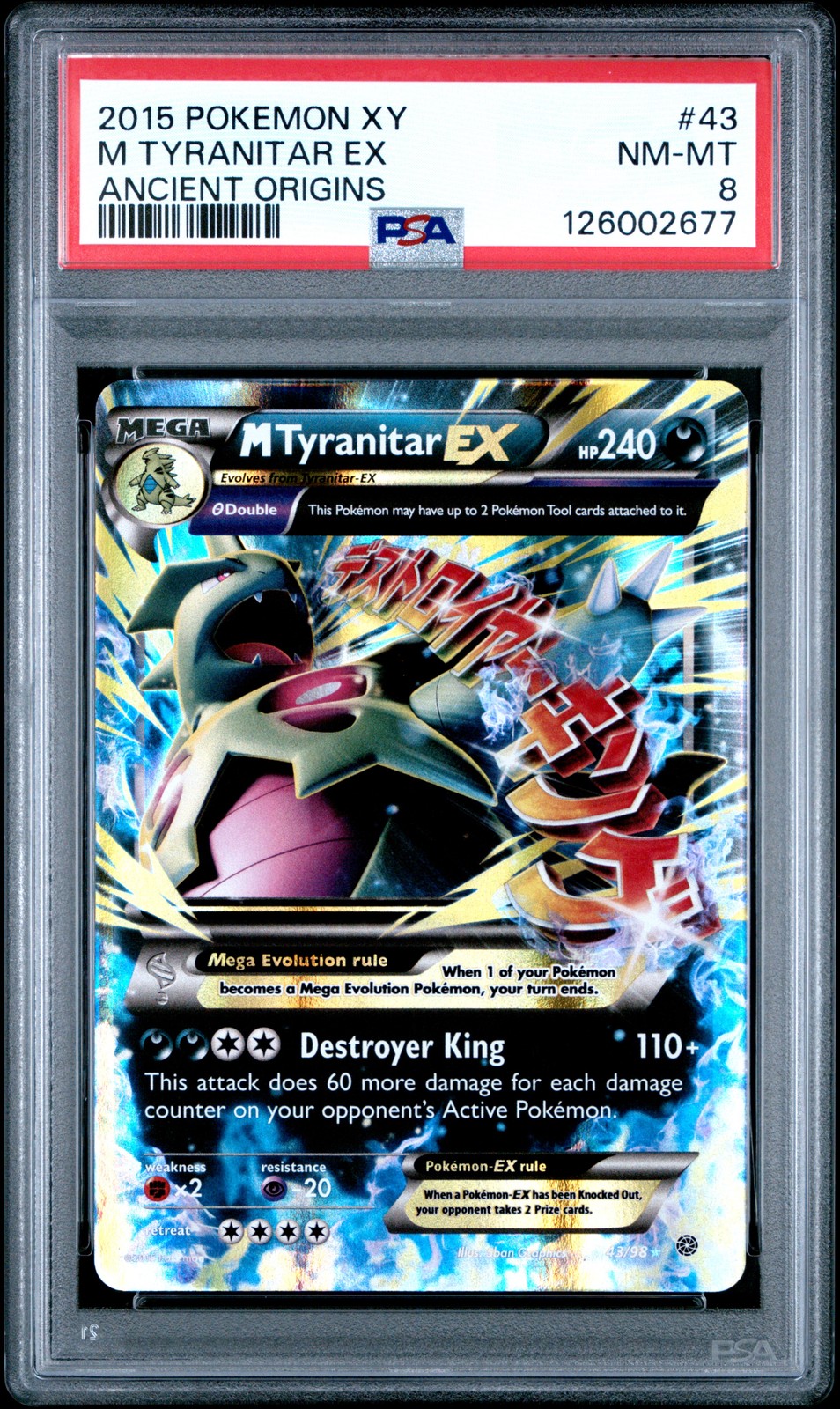 2015 POKEMON XY ANCIENT ORIGINS #43 M TYRANITAR EX PSA 8