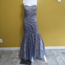 VTG Y2K Deb Strapless Silver Rhinestone Stud Mermaid Formal Dress 3/4 Glam Prom