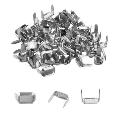 100Set, Brass Leather Staples 8mm Two Prong Belt Loops Fasteners Silver
