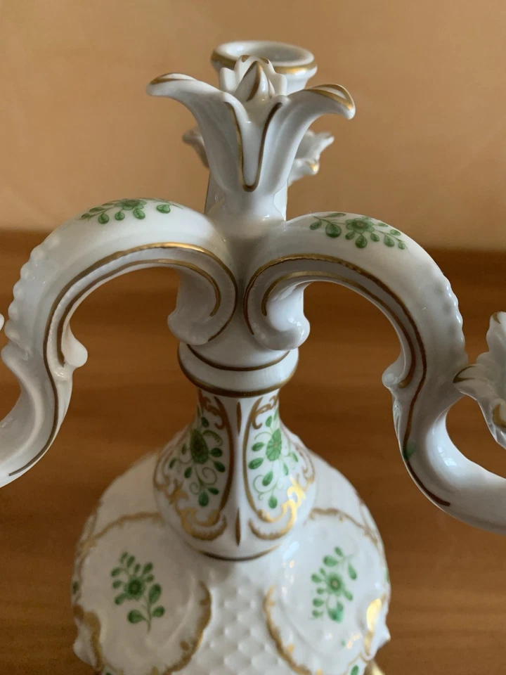 Lindner Kueps Marie-Luise Kerzenhalter Alte Ranke Grün Porzellan 3 Arme Top Zust - Bild 4 von 4