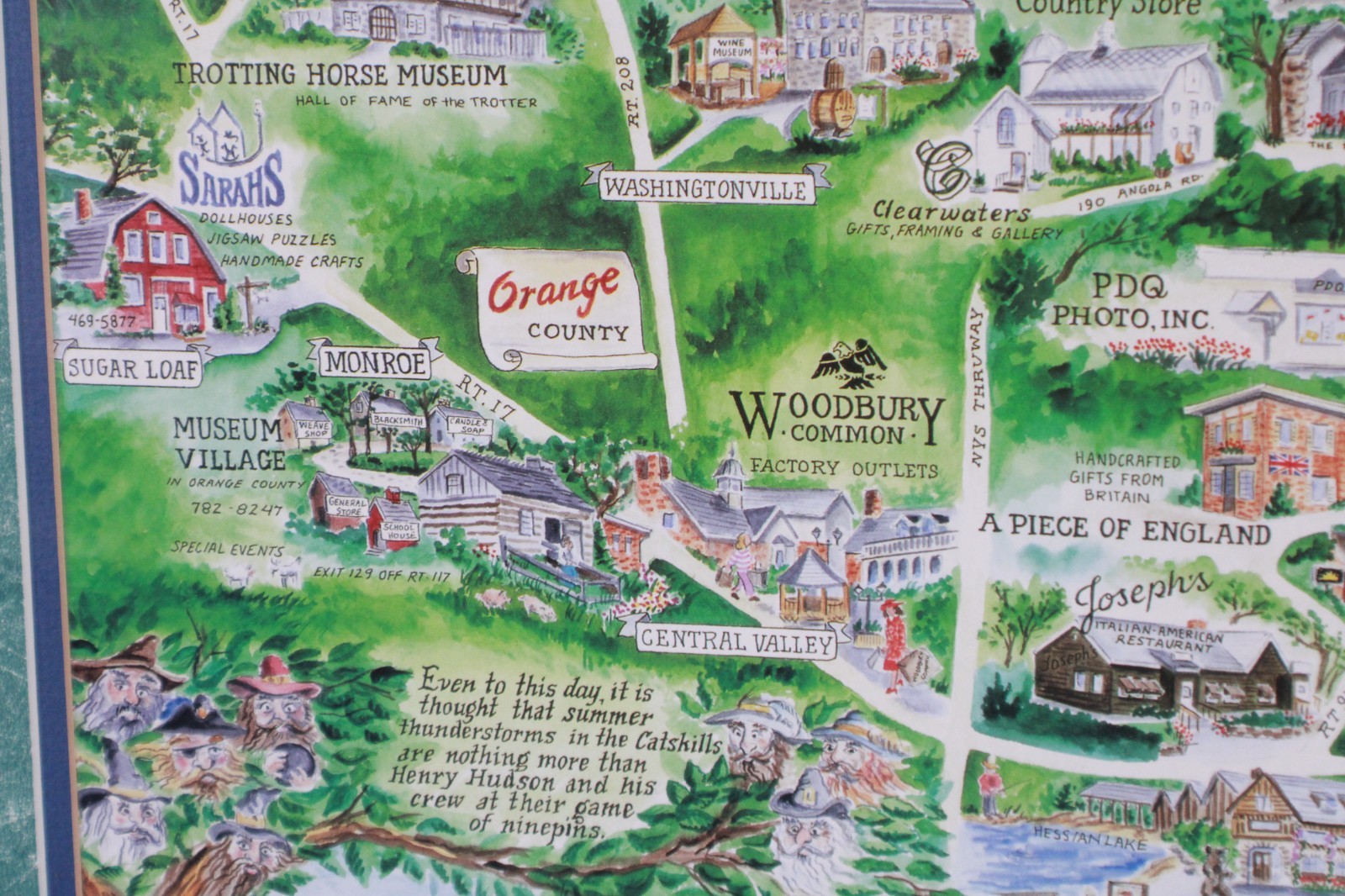 Hudson River Valley NY Customed Framed Playful Pictorial Map Print 34"H x 28"W