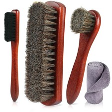 4-Piece Horsehair Shoe Brush Shine Kit for Leather Boots Cleaning