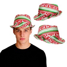 Adults Ugly Sweater Fedora Hat Funny Christmas Element Red and Green Party Cap