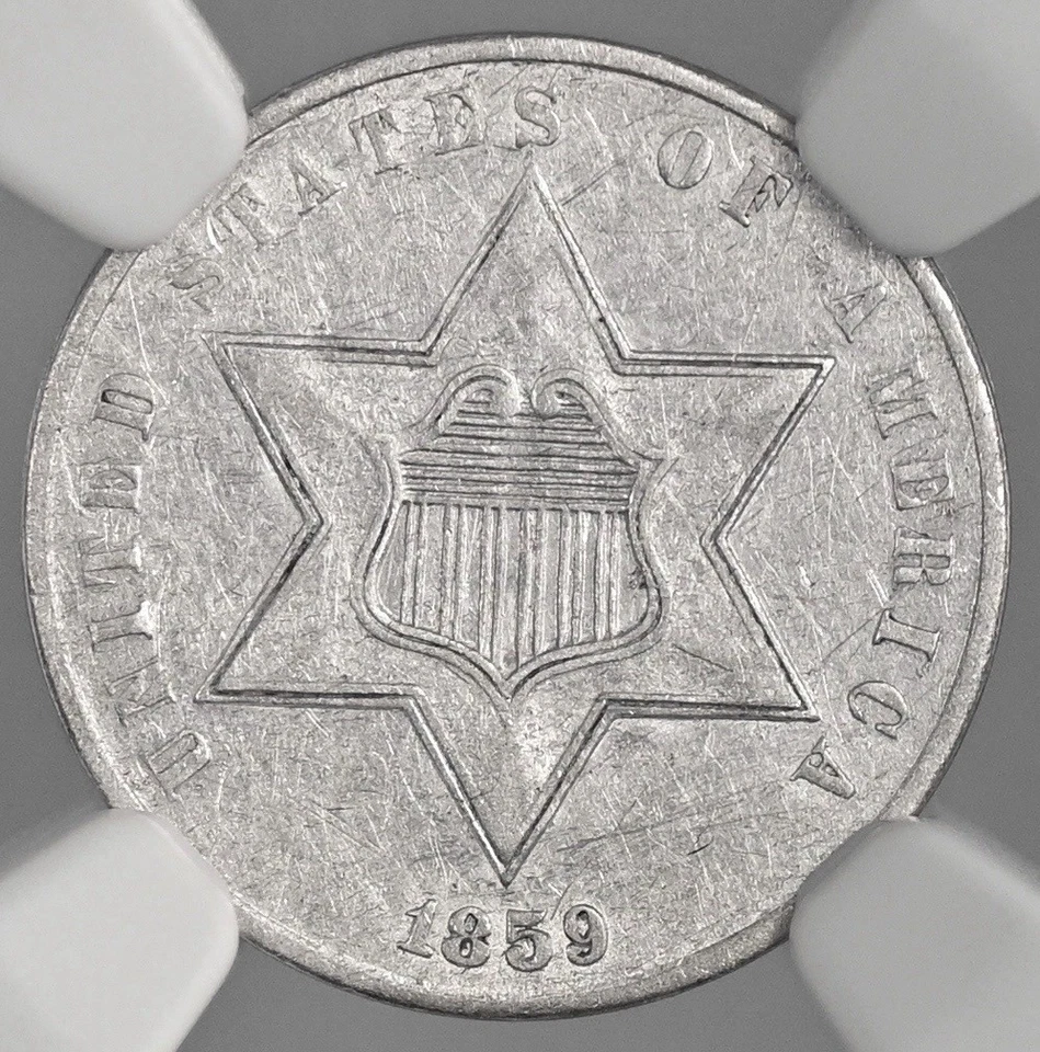 1859  3CS THREE CENT SILVER PIECE  NGC AU DETAILS "CLEANED"    #8404746-023 - Image 2 of 4