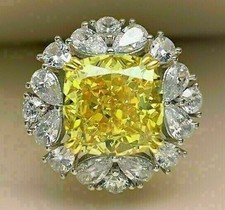 5.00 Ct Cushion Cut Natural Yellow Diamond VVS1 14K Engagement Ring Size 8