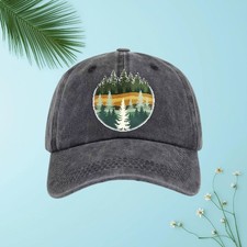 Pine Tree Wilderness Forest Washed Baseball Cap, Unisex Casual Outdoor Dad Hat