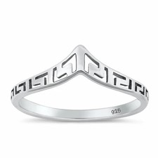 Women's .925 Sterling Silver Chevron Greek Key Ring