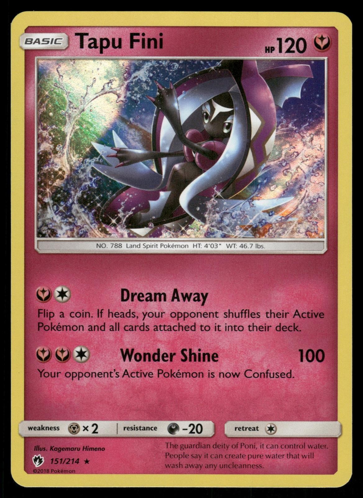 Tapu Fini 151/214 Holo Rare Lost Thunder Pokemon Lightly Played