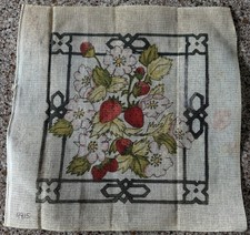 Vintage Strawberry  Floral Needlepoint Canvas With Border Gorgeous 