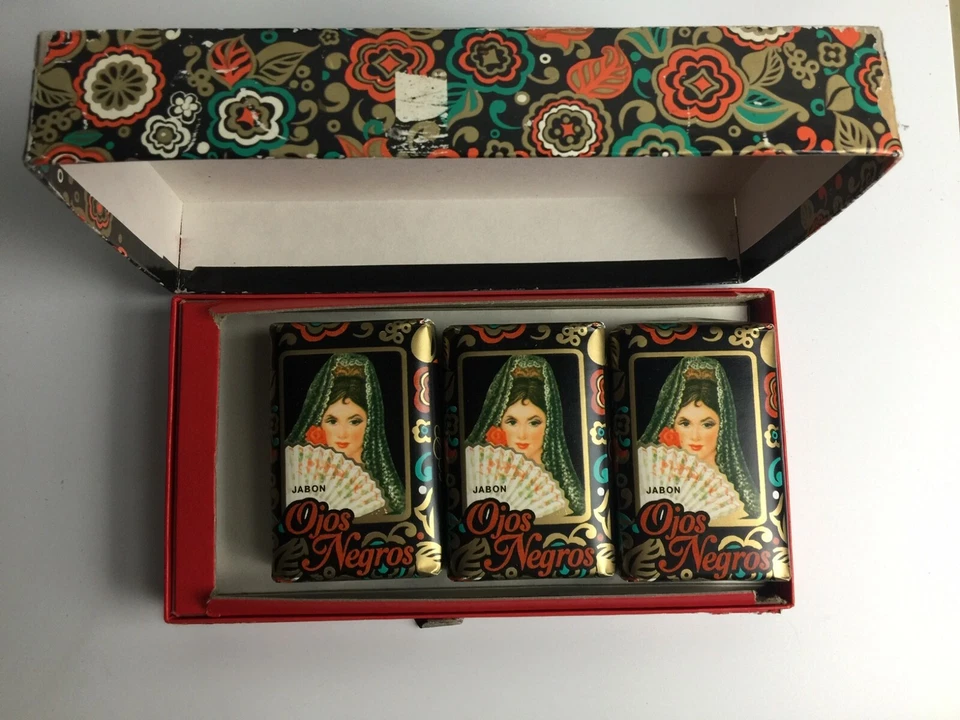 Sabonetes Vintage Ojos Negros Jabon Barcelona Espanha Caixa Conjunto de 3 Barras Raros! - Imagem 2 de 4