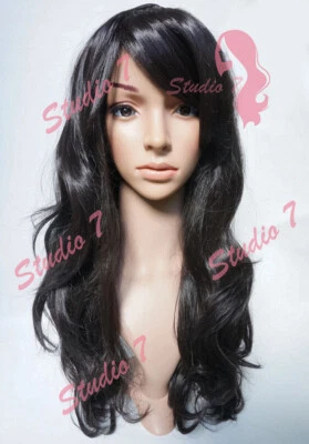 W1 natürlich schwarz/dunkelbraun Damen volle Perücke lang gewellt natürlich - Studio7-uk