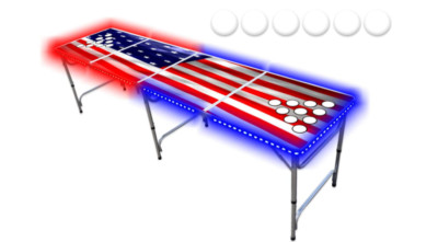 Beer Pong Table 8 Foot USA Flag w/ Cup Holes & LED Lights America College party