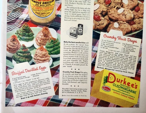 Durkees Oleo Margarine Devilled Eggs Recipes Vintage 1948 Magazine Print Ad