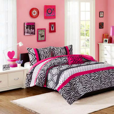 Gemma 3-Piece Pink Microfiber Twin/Twin XL Stripe Zebra Print Comforter Set