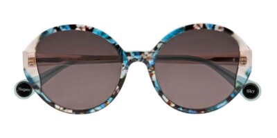 400  Round Sunglasses Designer WOOW Super Sky 1 Blue Marble Translucent