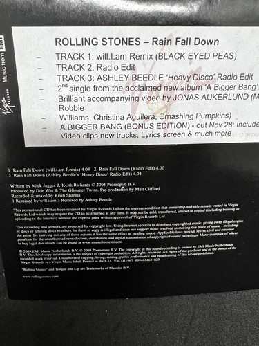 The Rolling Stones: Rain Fall Down - V Rare Aus Promo 3 Tracks (CD Single '05) - Picture 2 of 12