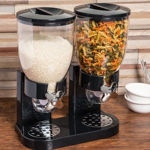 Dispenser Storage Doppio Contenitore Dosatore Distributore Cereali Pasta Nero - Foto 7 di 11