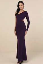 Lulus Wondrous Romance Dark Purple One-Shoulder Mermaid Maxi Dress Size M