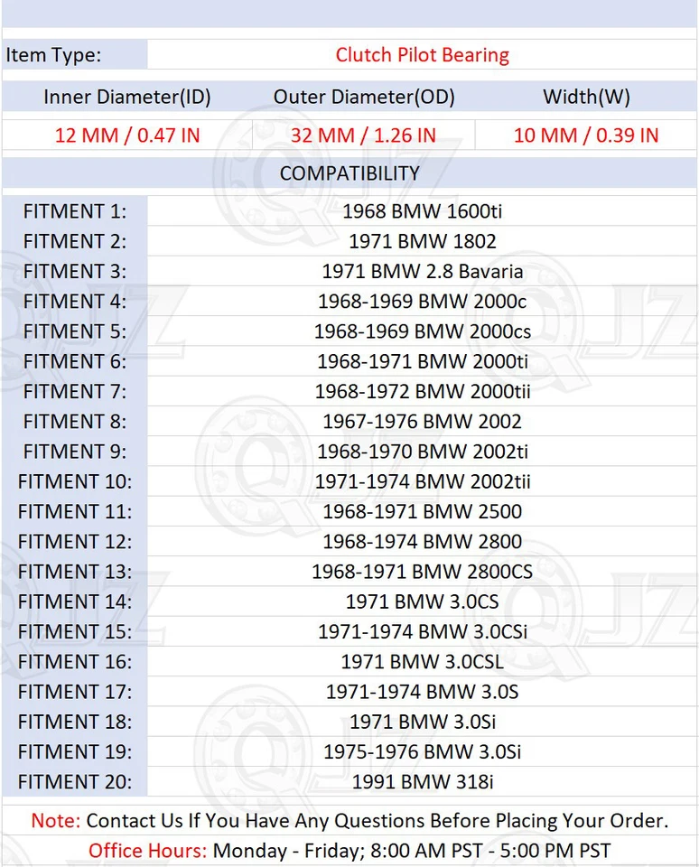 [数量.1] 离合器先导轴承替换件 [12 毫米孔] 适用于 1971 - 1974 宝马 2000tii — 第 2/4 张图片