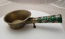 Antico Vintage Cinese Ottone Bronzo Braciere Smalto Uccellino Rame Studiosi Oggetti