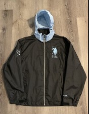 US Polo Assn. Mens Hooded Windbreaker Black Black Full Zip Embroidered Medium