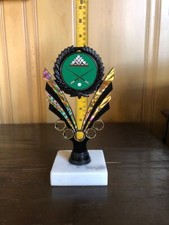 AWESOME POOL BILLIARDS TROPHY ON VINTAGE MARBLE BASE 
