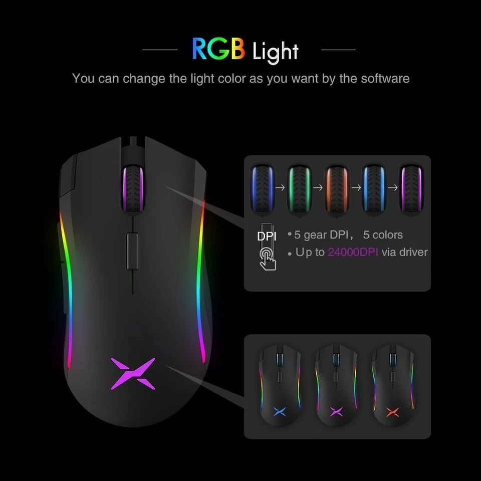 Delux M625 Gaming Mouse 7 Programmable Buttons RGB Backlight Wired with Fire Key - Image 2 of 4
