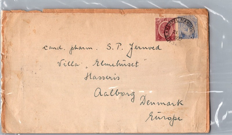 1922 Singapore Keppel Harbour Registered  Cover To Aalborg Denmark