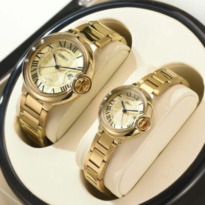 x Paar 2er Set Armbanduhren Longbo 80771g Herren Damen Quarz vergoldet Gold lac