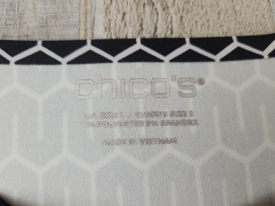 Chico's Womens Top Sz Large/2 Black White Geometric Print Flutter