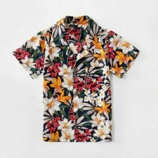 Boy's Hawaiian Tropical Multicolor Floral Luau Aloha Camp 100 Viscose Shirt NWT
