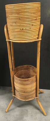 Mid-Century Planter in Rattan & Bamboo , very nice