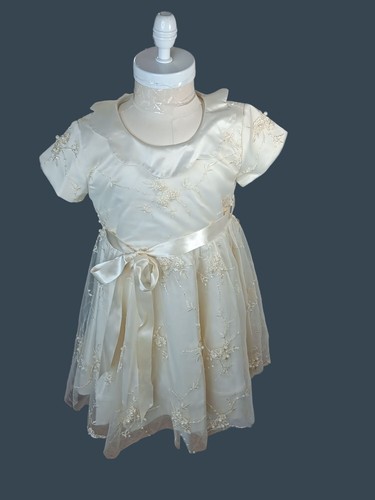 Fox & Heron Dress Ivory Girls 4 Holiday Embroidery Squins Faux Pearls Easter Wed - Picture 5 of 24