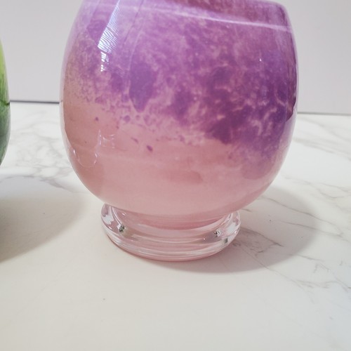 Art Glass Votive Candle Holders Set 4 Confetti Swirl Mouth-Blown Studio Footed - Picture 10 of 12