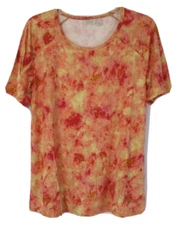 LOGO Lori Goldstein Printed Rayon Shirt Sz M Sweet Melon A375436 Women CB40i