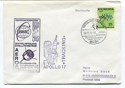 1972 GSOC DFVLR Apollo 17 Tracking AEROS Satellite Germany Space Cover