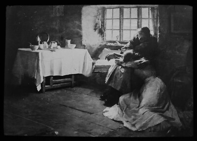ANTIQUE Magic Lantern Slide A HOPELESS DAWN C1910 FRANK BRAMLEY