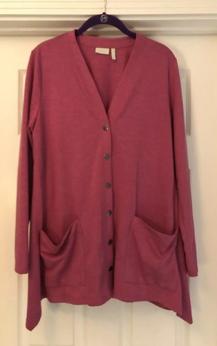 LOGO by Lori Goldstein Pink Cardigan Polyester Blend Snap Front Women’s Size Med