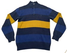 Polo Ralph Lauren Boys Preppy 1/4 Zip Sweater Navy Blue / Yellow Sweater