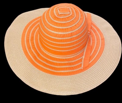 Tropical Trends Handmade Orange Beige Sun Hat Wide Brim